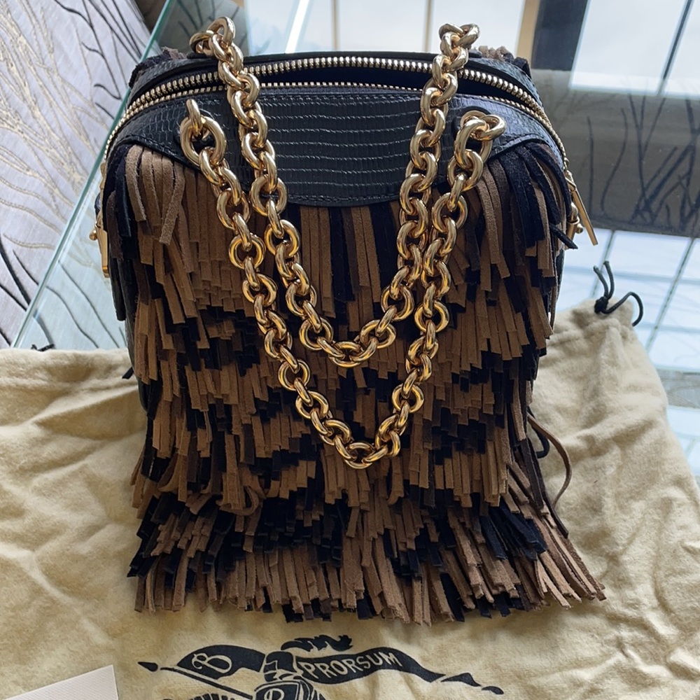 Burberry  Animal Print fringe suede handbag RARE